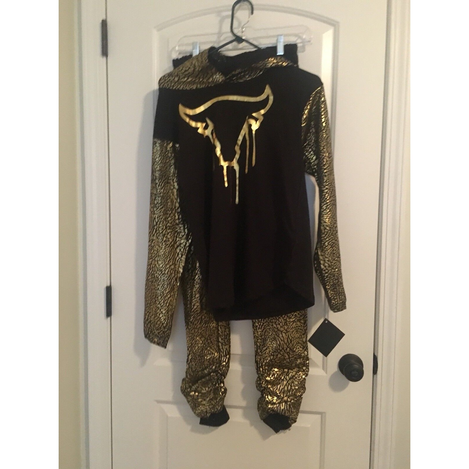 2 Piece Qruel Kids Fashion Bull Print Set Outfit Pants Shirt Size Xl Gold Black